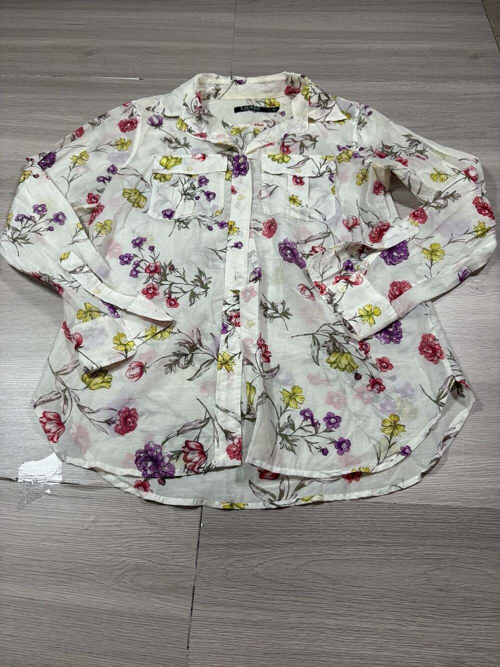 Lauren Ralph Lauren Floral Button-Up Shirt Size M Multi Long Sleeve